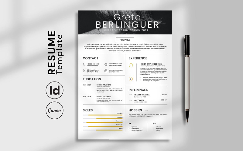 Plantilla de InDesign para currículum minimalista