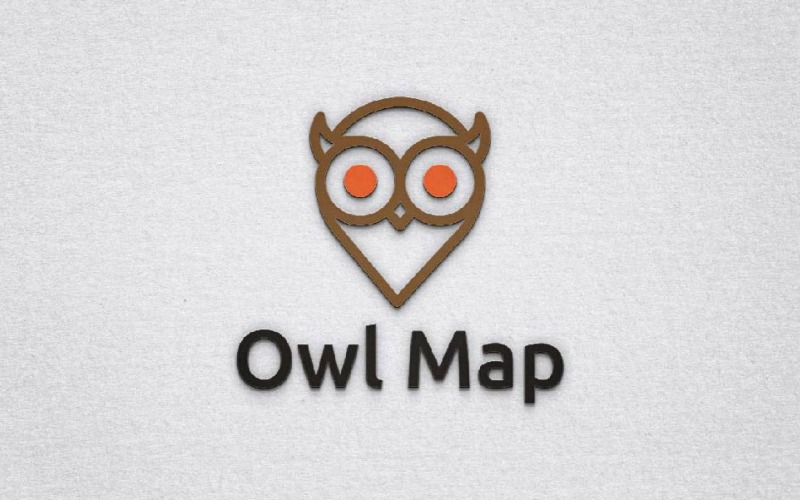 Roztomilý pták sova mapa znaků Pin umístění cestovní linka logo šablona