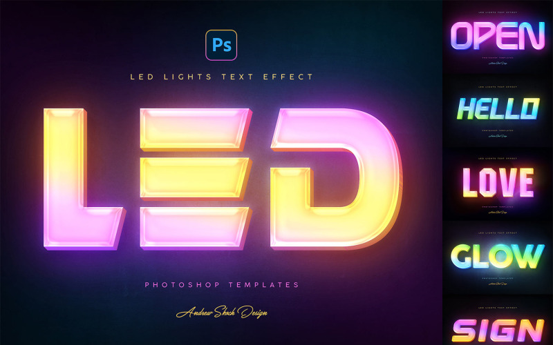 Światła LED Photoshop Efekty tekstowe