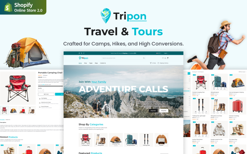 Tripon - 徒步旅行、露营和徒步购物商店 Shopify 主题
