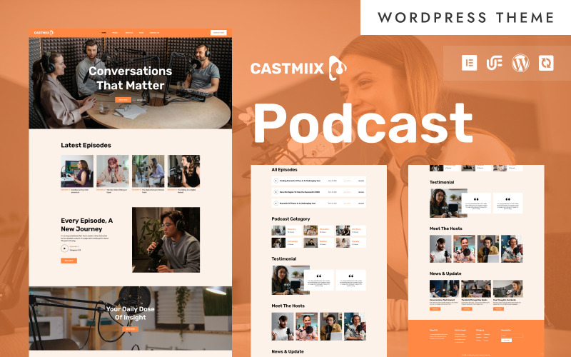 CastMiix - šablona pro WordPress Elementor pro audio podcasty a streamování