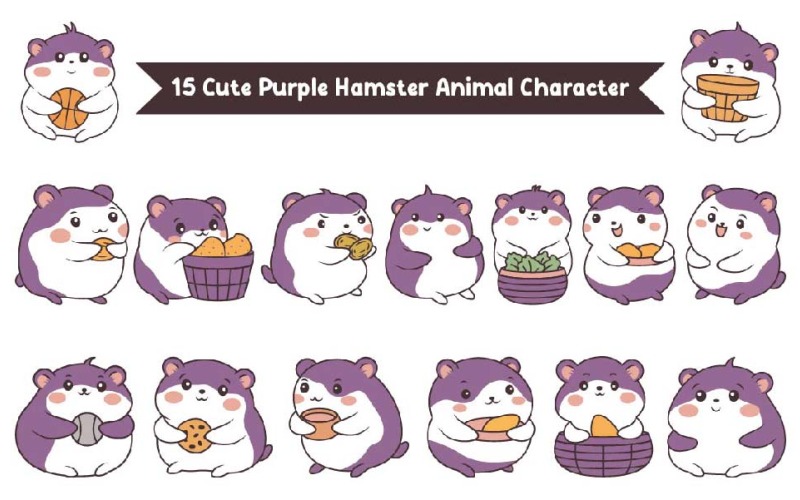 15 personagens fofos de hamster roxo