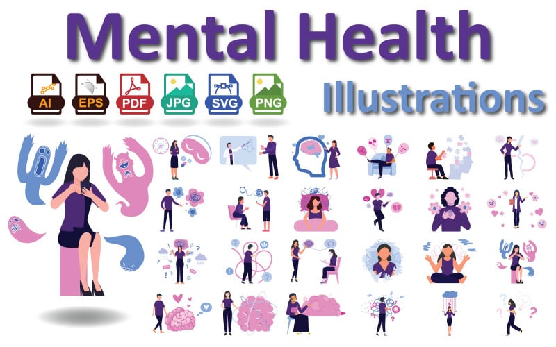 Illustrations numériques pour la sensibilisation à la santé mentale | Ressources créatives pour le bien-être mental