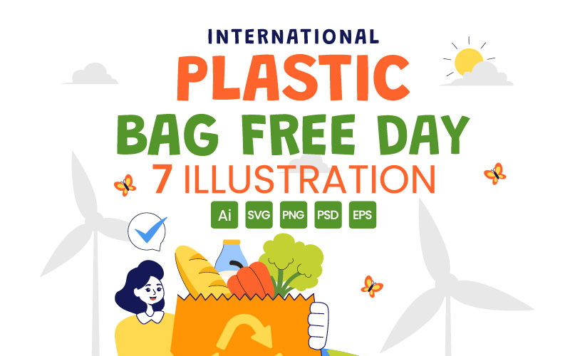 Ilustración del 7.º Día Internacional Sin Bolsas de Plástico