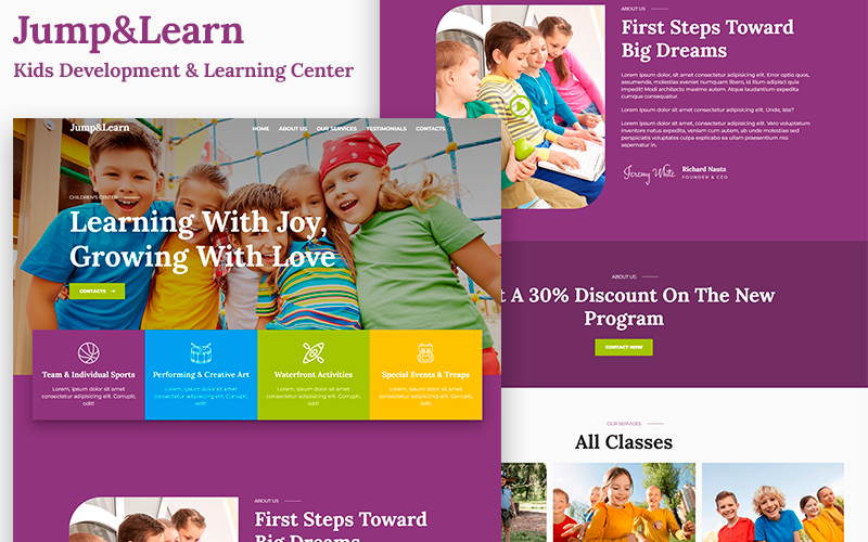 Jump&Learn - Kids Development, Sports & Learning Center HTML5 Landing Page