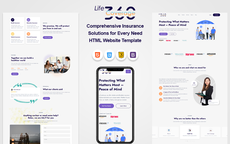 LifeCoverage360 | 保险公司及金融服务 HTML 网站模板