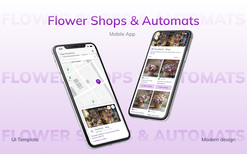 Приложение FloraPoint — шаблон пользовательского интерфейса для поиска цветочных магазинов и автоматов