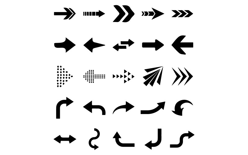 Set of Arrow silhouettes isolated on white background