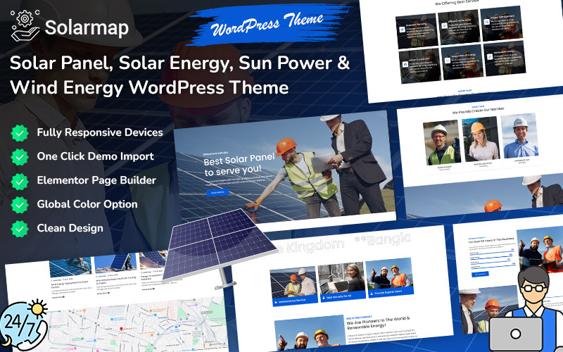 Solarmap - Panel słoneczny i motyw Elementor dla energii słonecznej