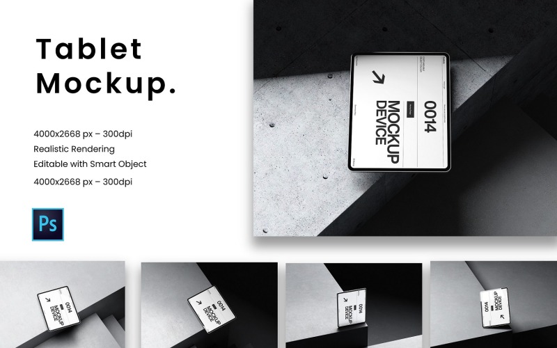 Mockup di tablet su sfondo di scale in cemento