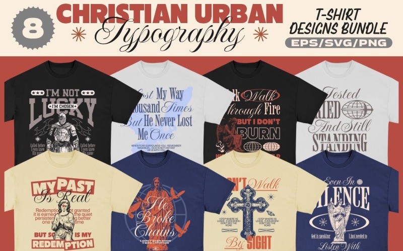 Pacchetto di design per magliette con tipografia urbana cristiana