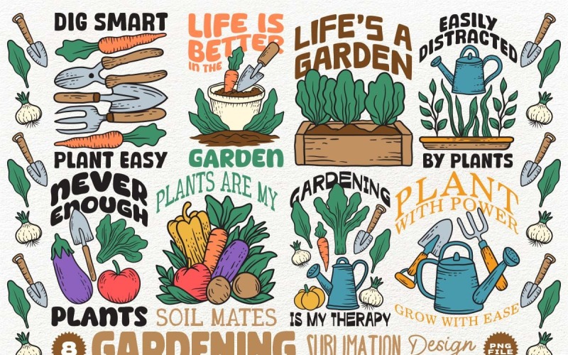 Pacchetto di disegni di sublimazione per giardinaggio PNG