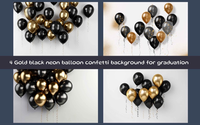 Fond de confettis de ballons néon noir doré pour la remise des diplômes