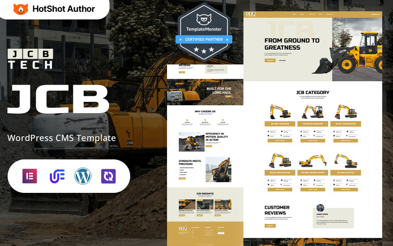 JCB Tech - Thème WordPress Elementor pour chargeuses et engins lourds JCB