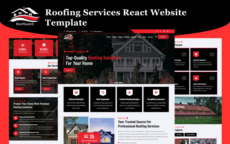 RoofGuard – Takläggningstjänster React-webbplatsmall