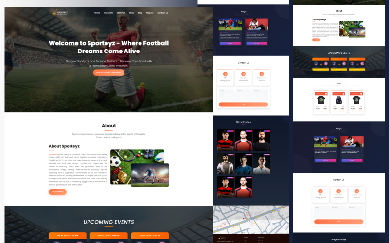 Sporteyz - Modelo responsivo Bootstrap 5 e HTML5 para times de futebol e esportes