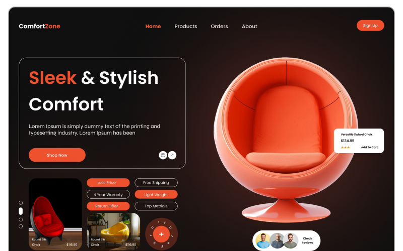 Comfort Zone - Herói do site de móveis