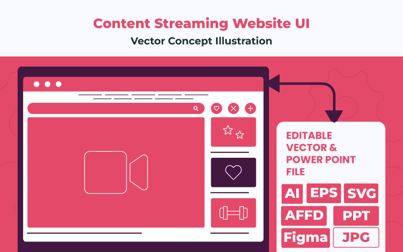 Concetto di interfaccia utente wireframe per sito Web di streaming di contenuti piatti