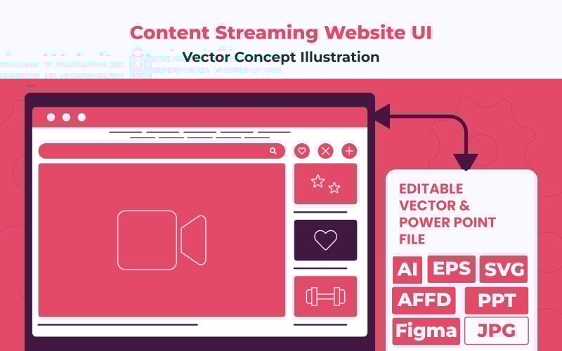 Flat Content Streaming Website Wireframe UI Concept