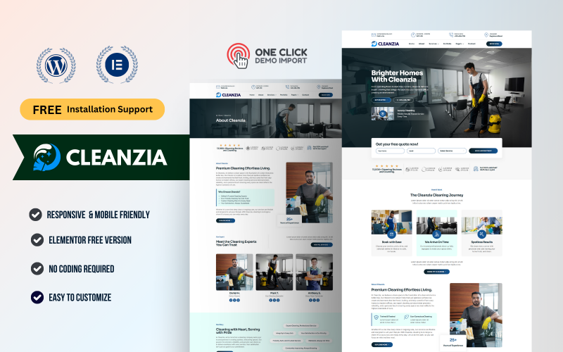 Cleanzia – WordPress Elementor-Vorlagenkit für Reinigungsdienste