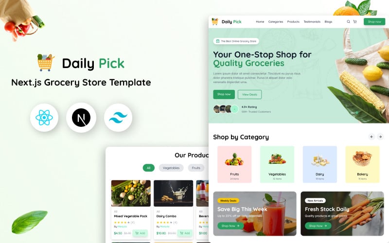 Daily Pick - Next.js-Landingpage-Vorlage für Lebensmittelgeschäfte