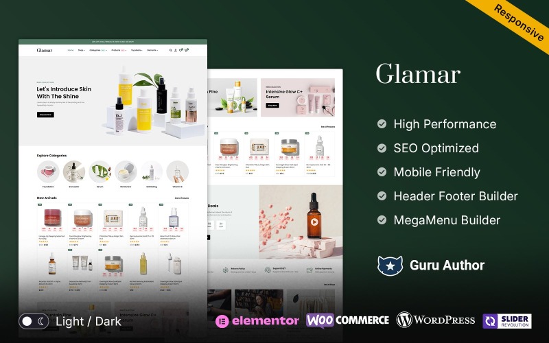 Glamar - Thème WooCommerce Elementor pour cosmétiques, soins de la peau et produits de beauté