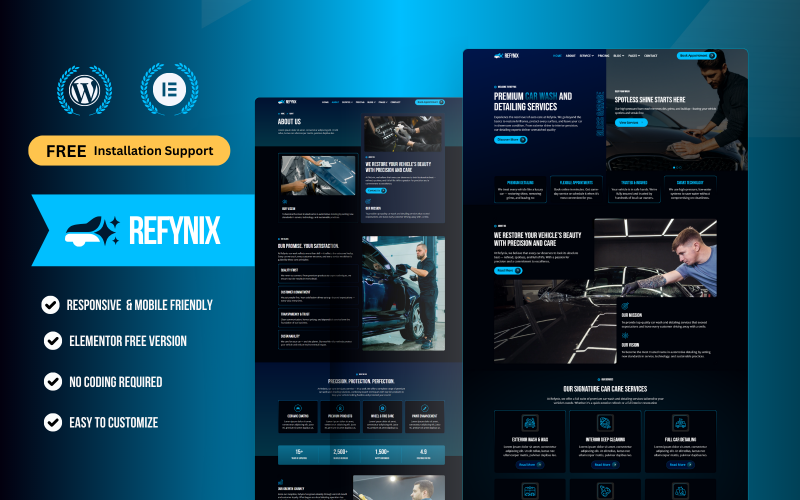 Refynix – Car Wash and Detailing Service WordPress Elementor Template Kit