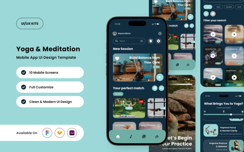 Sukha – Yoga- en meditatie-app-ontwerpsjabloon