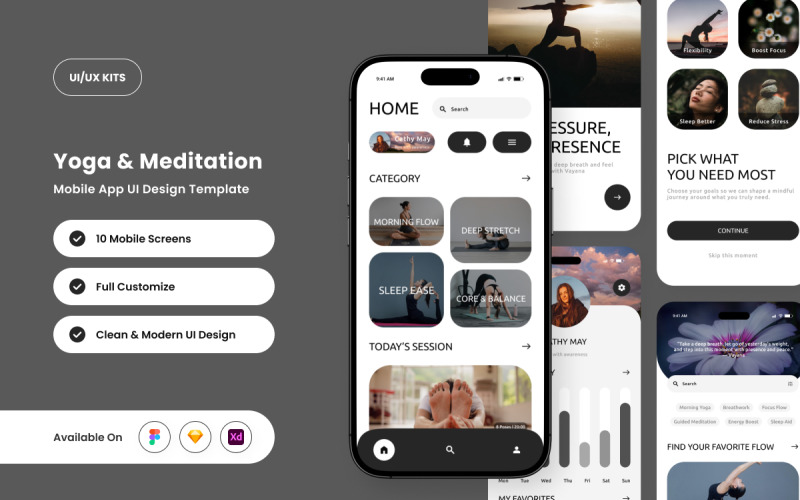 Vayana – Modelo de Design de Aplicativo de Yoga e Meditação