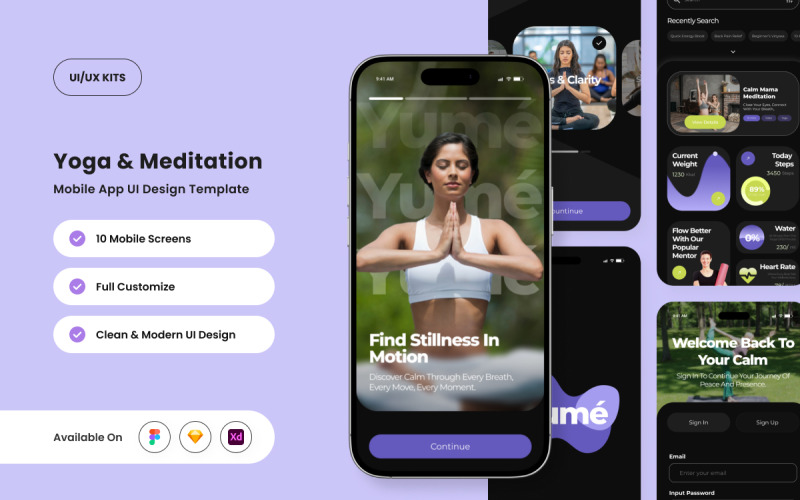Yumé – Modelo de Design de Aplicativo de Yoga e Meditação