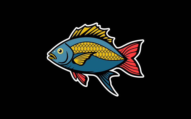 Färgglad maskotfisklogotypdesign