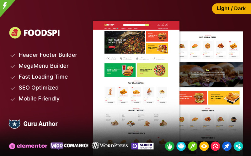 Foodspi - Gyorsétterem, pizza, bisztró, kávézó és étterem WooCommerce téma