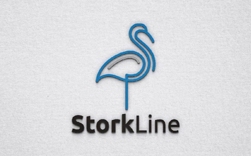 Modèle de logo d'entreprise : cigogne, oiseau, animal, faune, jungle, contour de ligne