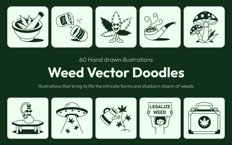 Weed Drawing Illustration Set