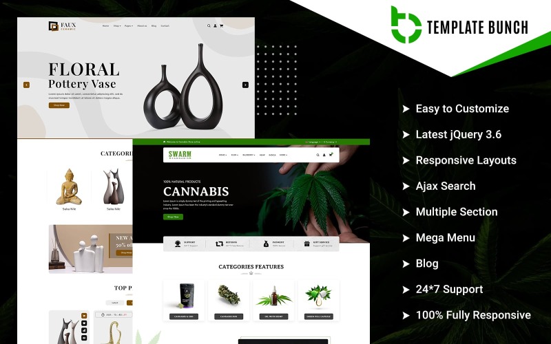 Swarm - Cannabis i Ceramika - Responsywny motyw Shopify do dekoracji eCommerce