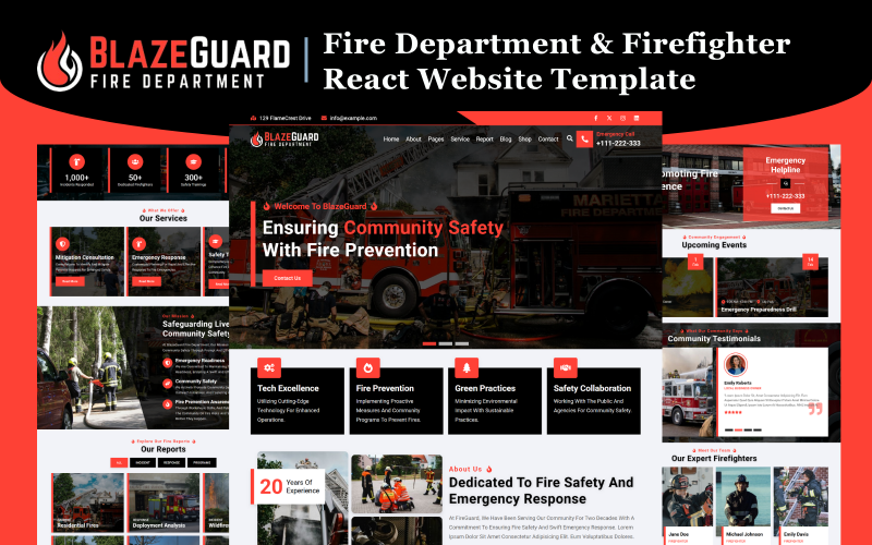 BlazeGuard – 消防部门和消防员 React 网站模板