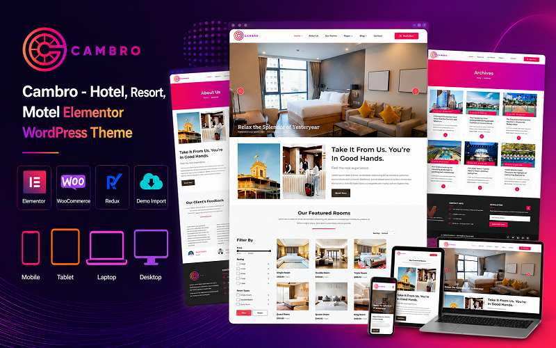 Cambro - Tema WordPress Elementor per hotel, resort e motel