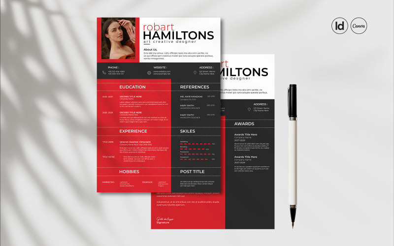 Modello di curriculum per designer InDesign