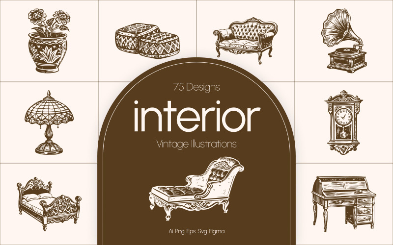Ensemble d'illustrations d'intérieur vintage