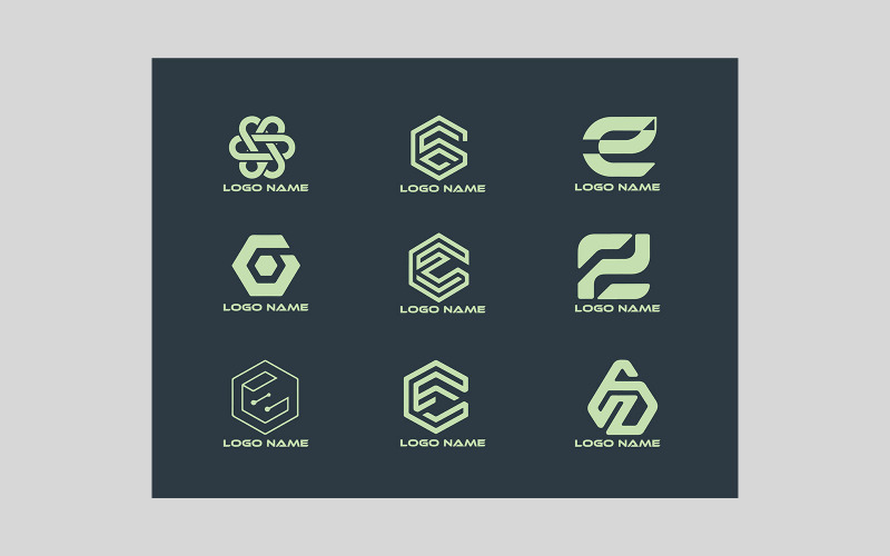 Samling av geometriska bokstaven E-logotyper och monogram för varumärkesbyggande