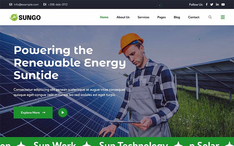 Sungo — тема WordPress для солнечной и возобновляемой энергии