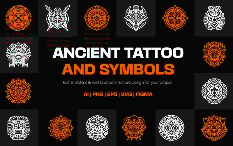 Ancient Symbols and Tattoo Art Set