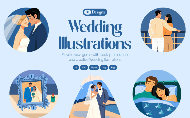 Conjunto de ilustraciones artísticas para bodas