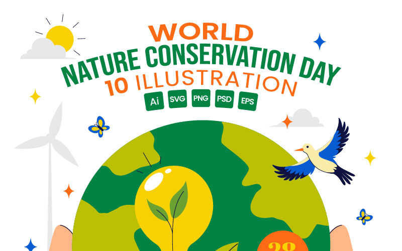 10 Illustrationer för Världsnaturskyddsdagen