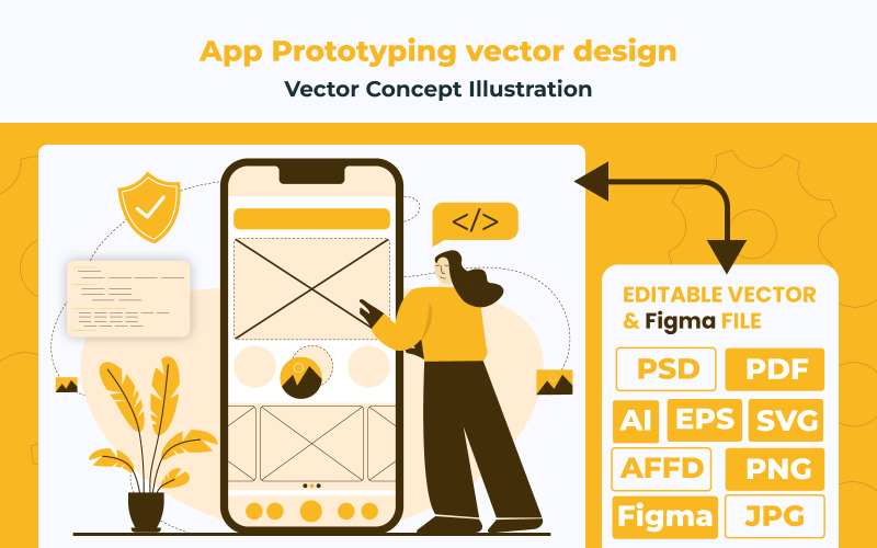 Illustration de prototypage d'application mobile - Conception vectorielle plate
