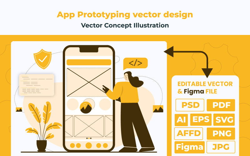 Ilustração de Prototipagem de Aplicativo Móvel - Design vetorial plano