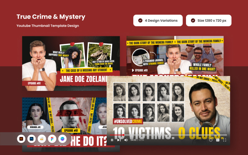 Design della miniatura di YouTube di True Crime Dark