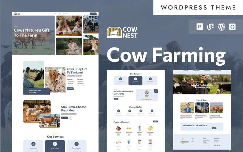 Hodowla krów - Hodowla krów i produkcja mleka Motyw WordPress Elementor