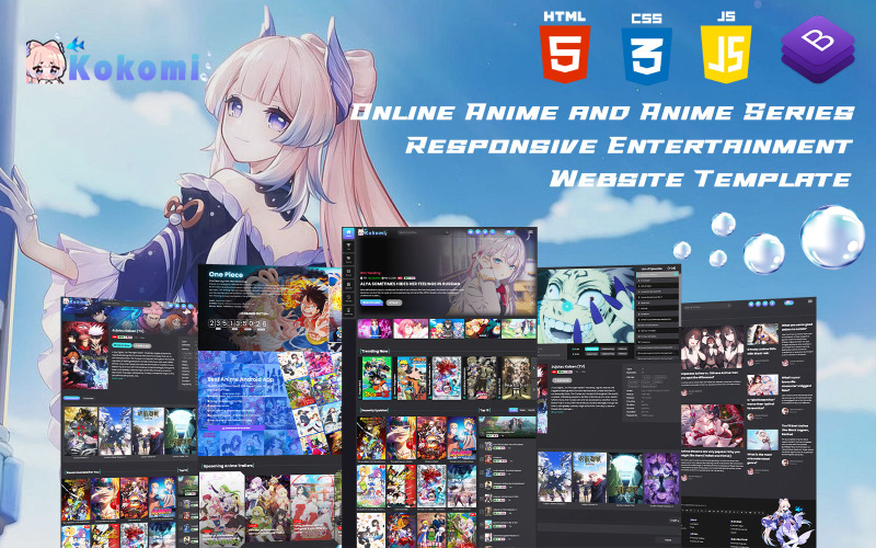 Kokomi - Responsiv webbplatsmall för anime och animeserier online