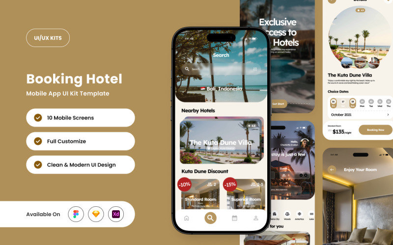LuxeCheck – Modelo de design para aplicativo de reserva de hotel